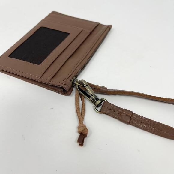 Leather Card Holder Wristlet Strap Womens Brown Pebble Leather Made in India - Picture 3 of 6